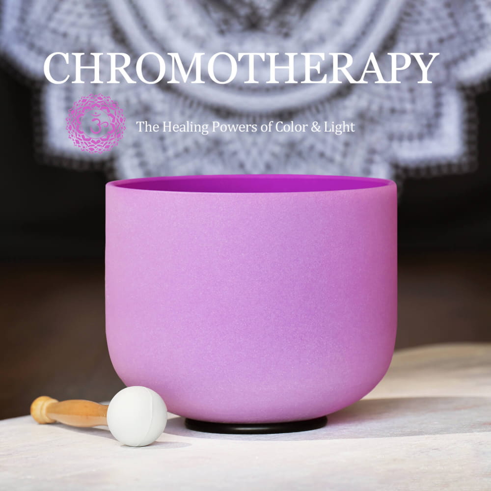 Pink crystal singing bowl with wooden mallet for Purple Color B Note Crown Chakra