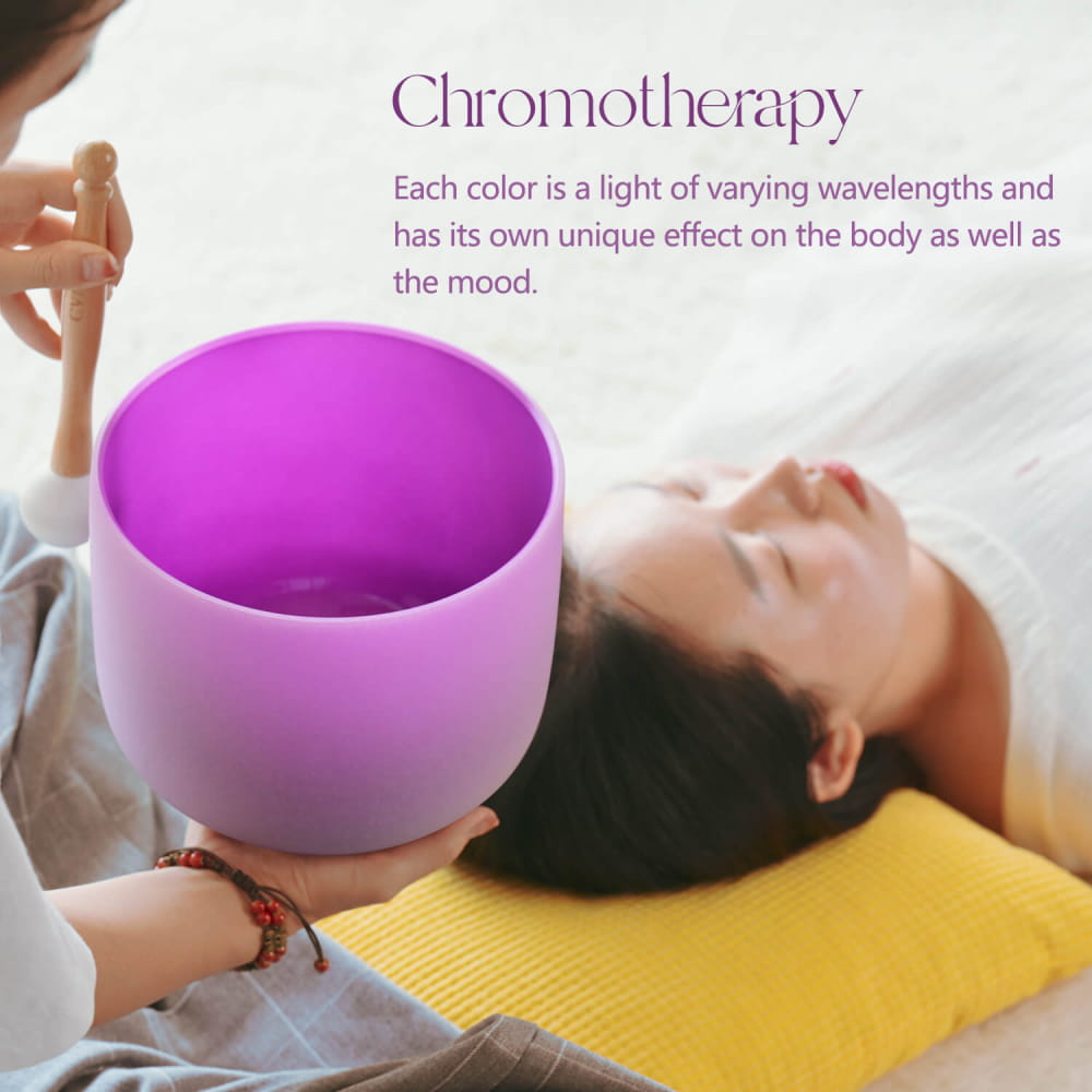 Pink and purple crystal singing bowl for chromotherapy, Purple Color B Note Crown Chakra