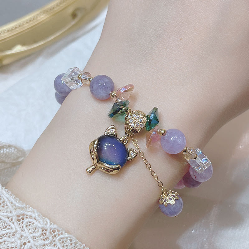 Purple Jade Happiness Bracelet with Fox Charm