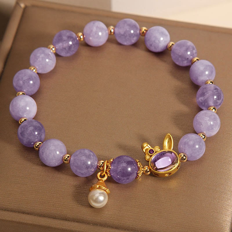 Purple Jade Happiness Bracelet with Rabbit Charm for Protection