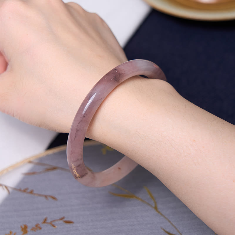 Purple Jade and Strawberry Quartz Bracelet Bangle Bundle for Happiness