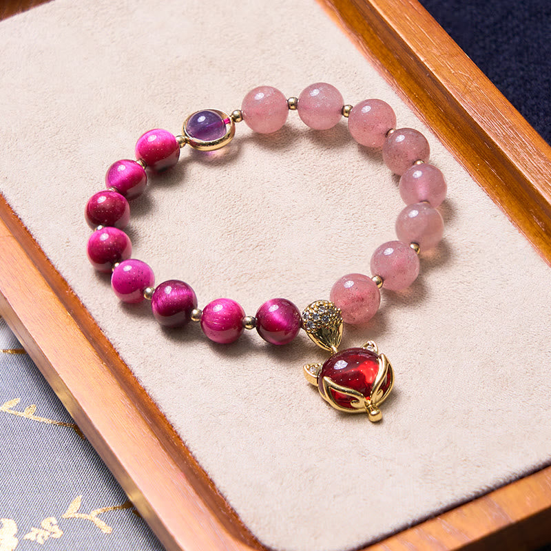 Purple Jade and Strawberry Quartz Bracelet Bangle Bundle for Happiness