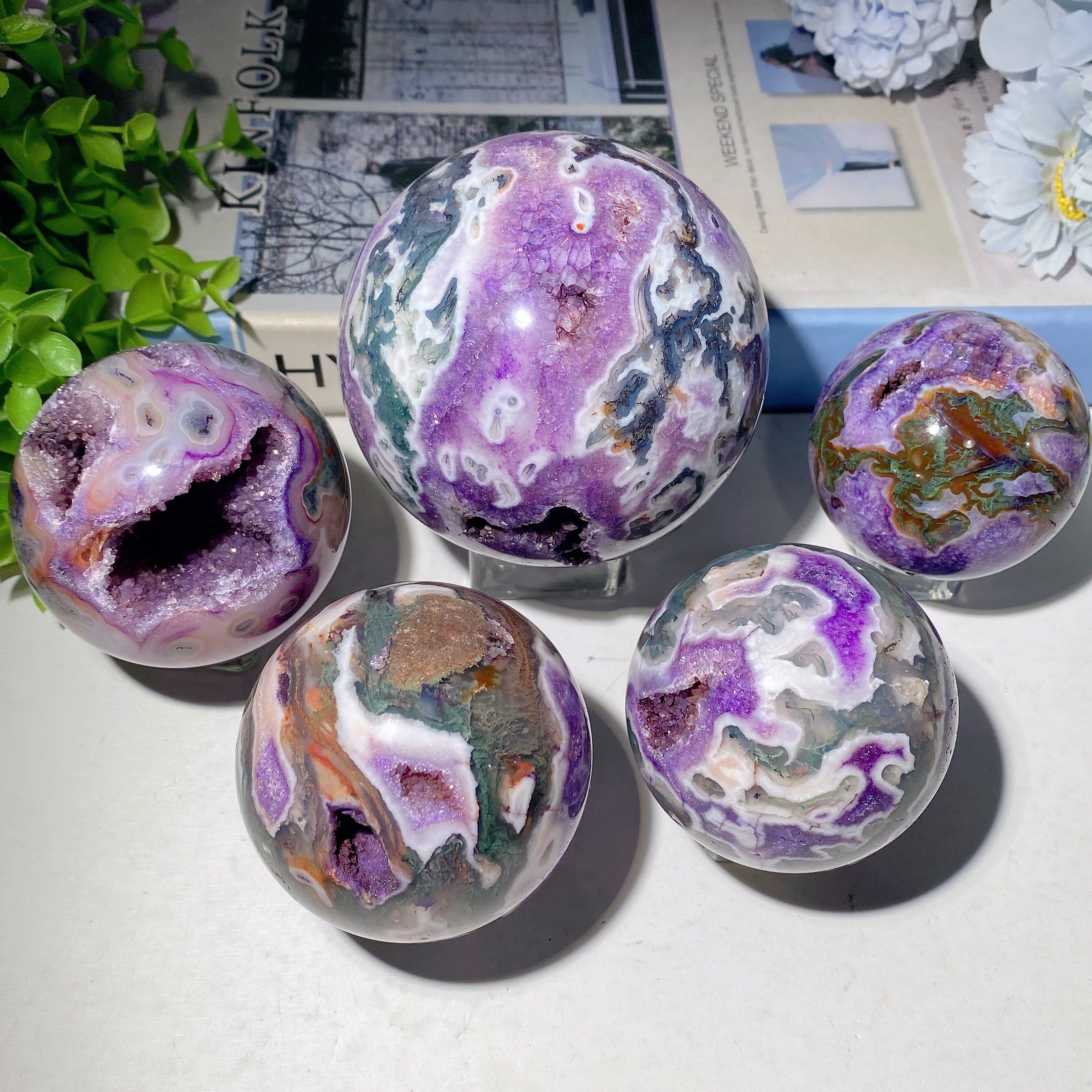 Purple Moss Agate Crystal Sphere 2.2"-4.0" Healing Orb