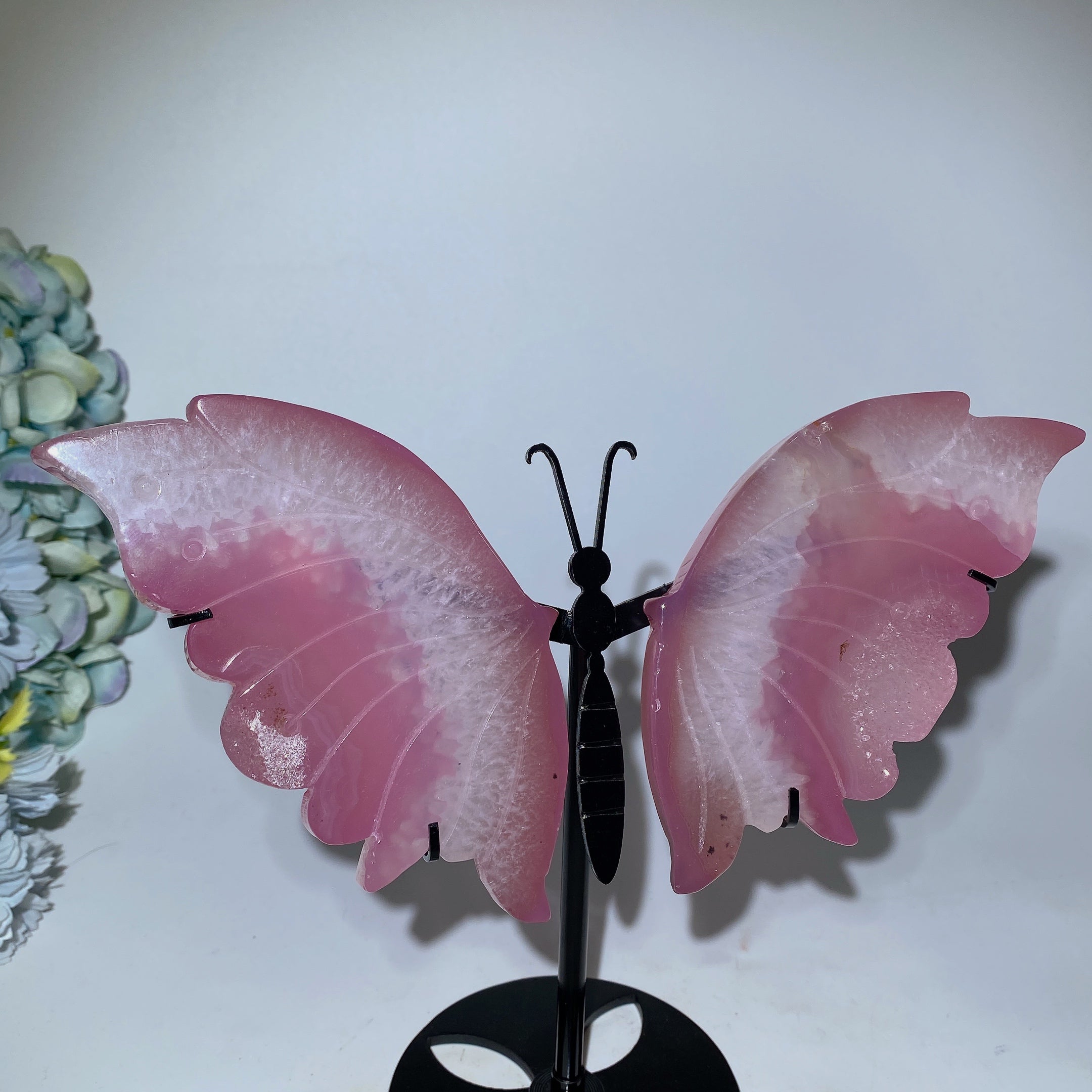 Purple Rose Druzy Agate Butterfly Wings Crystal Display 20-25cm