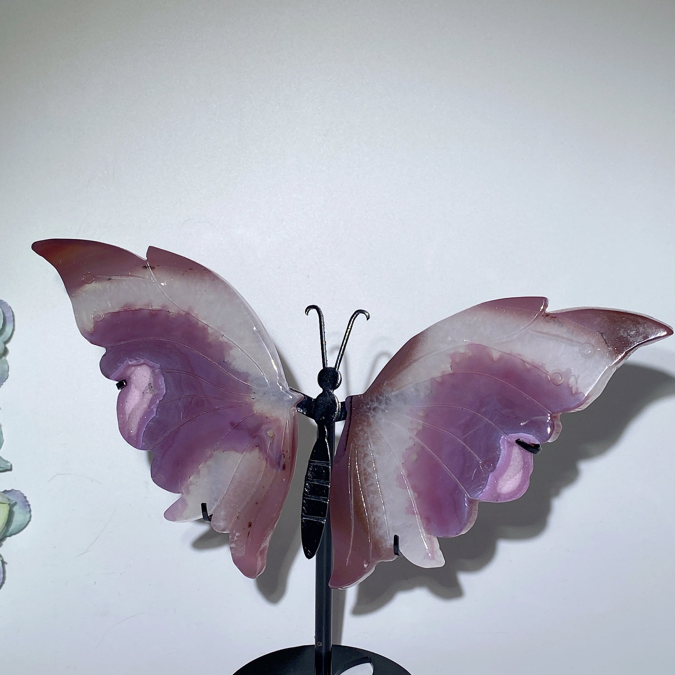 Purple Rose Druzy Agate Butterfly Wings Crystal Display 20-25cm