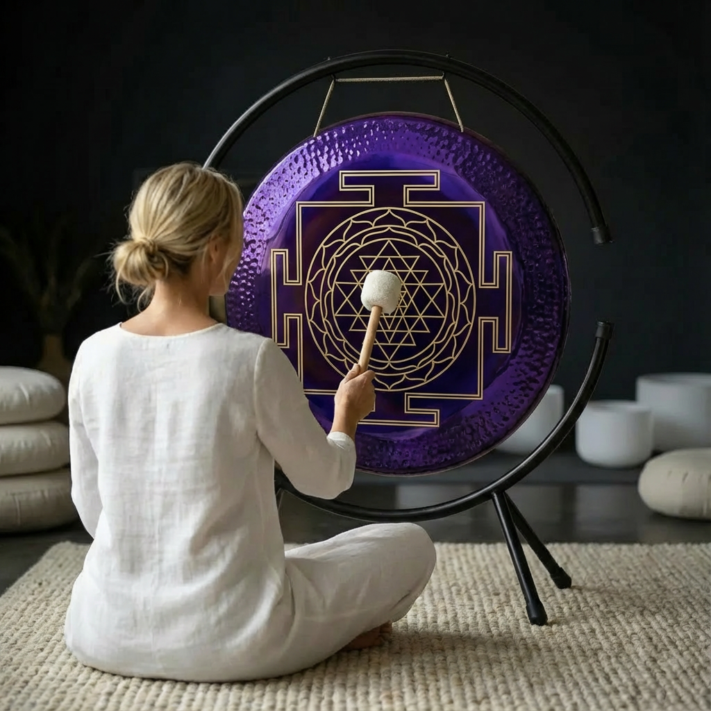 Purple Sacred Geometry Gong for Sound Bath