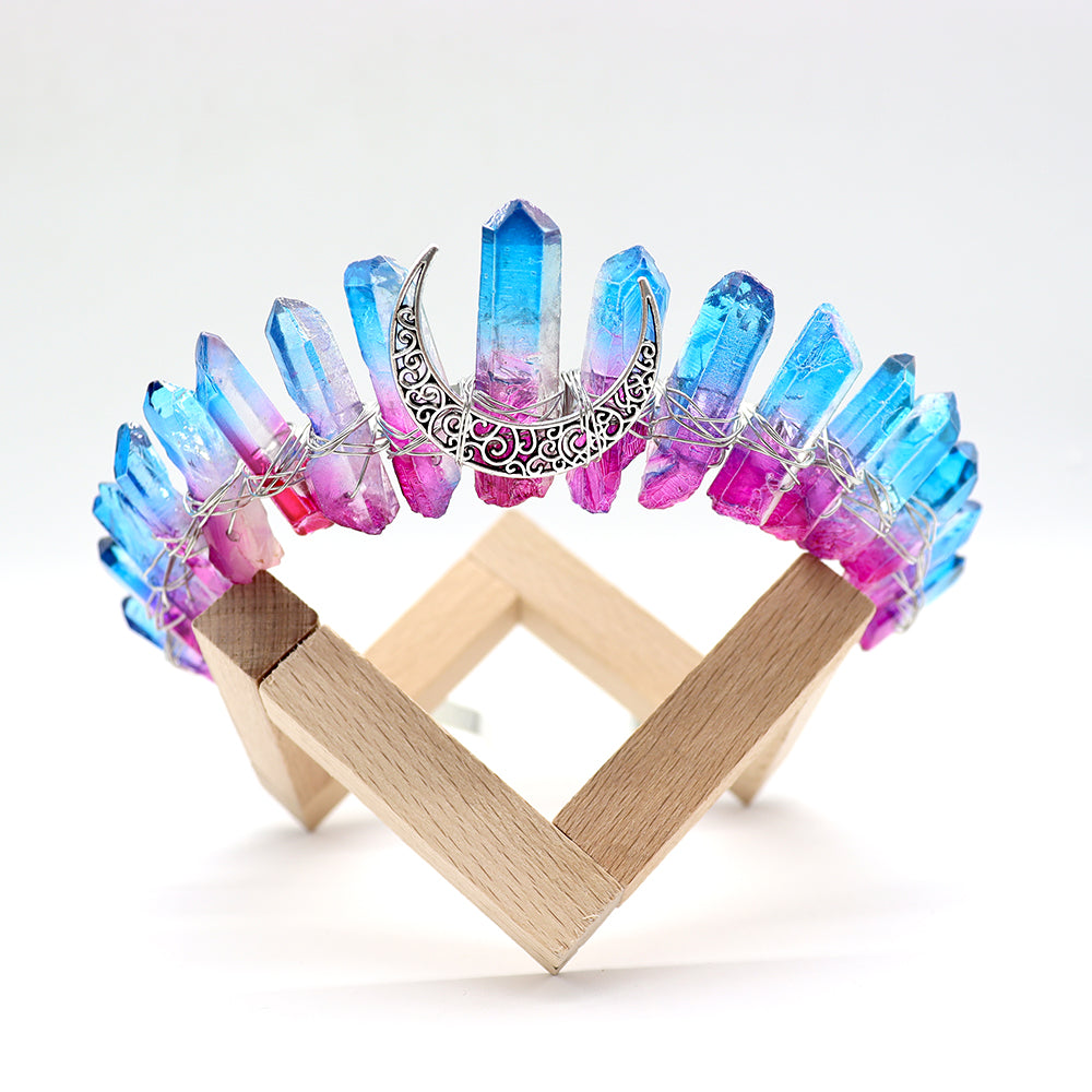 Rainbow Aura Quartz Crystal Crown 4cm Healing Points