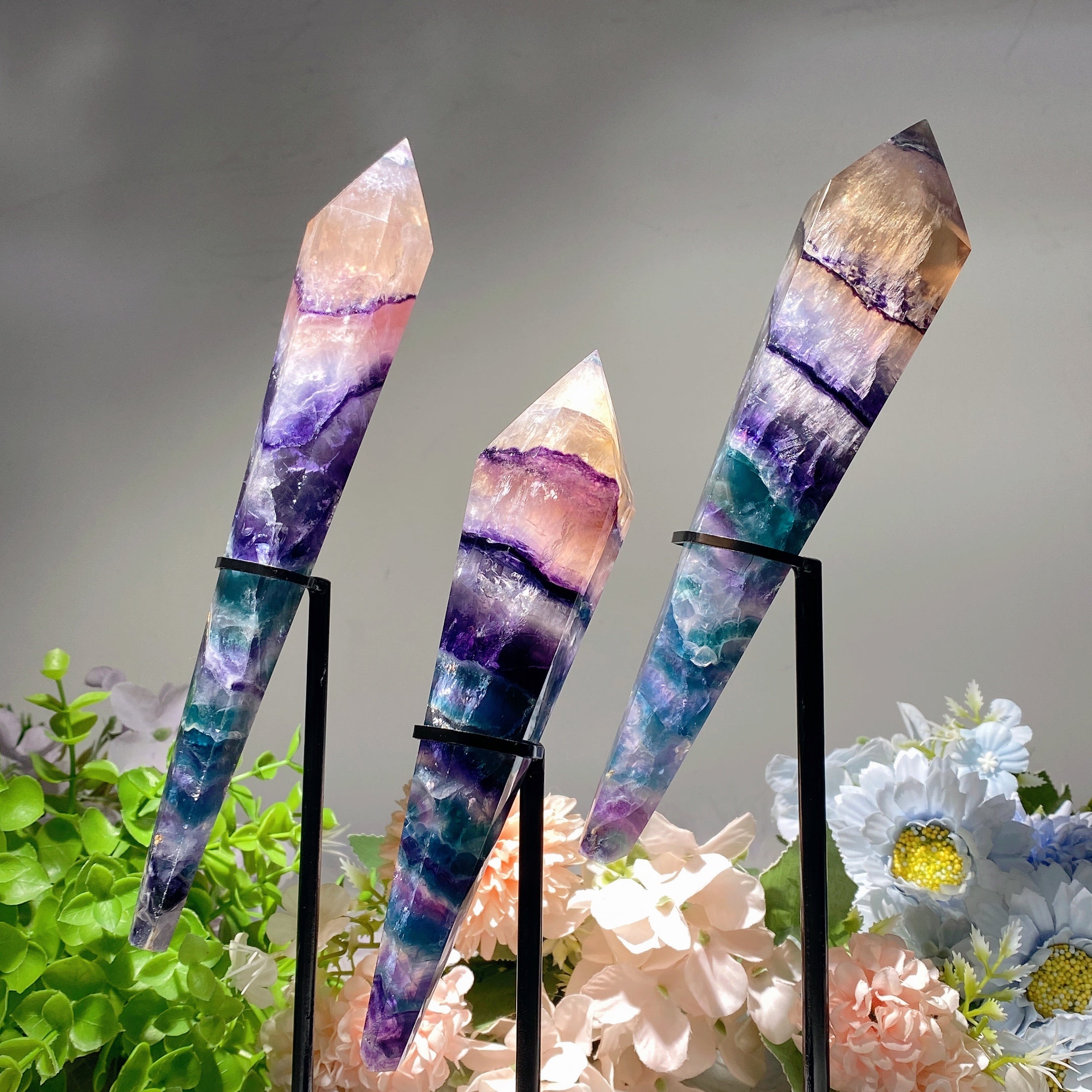 Rainbow Fluorite Crystal Wand 6.5-9.5 inches for Healing