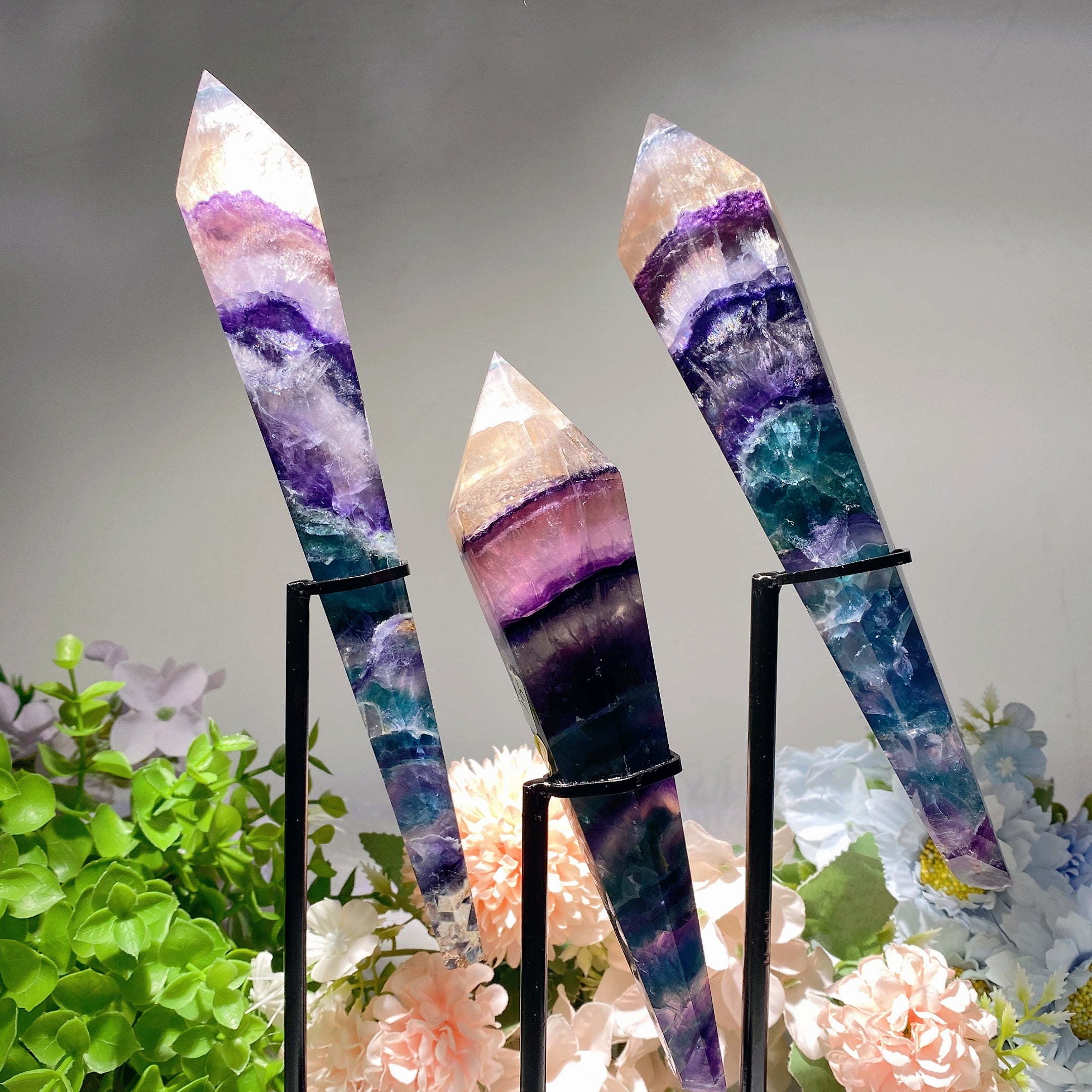 Rainbow Fluorite Crystal Wand 6.5-9.5 inches for Healing