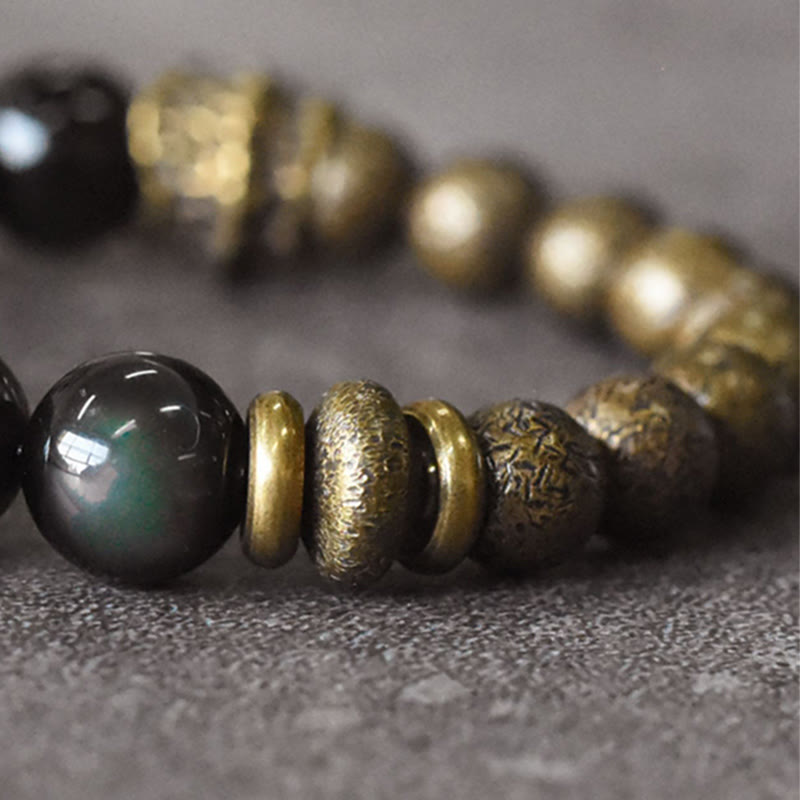Rainbow Obsidian Copper Bead Bracelet for Positive Transformation