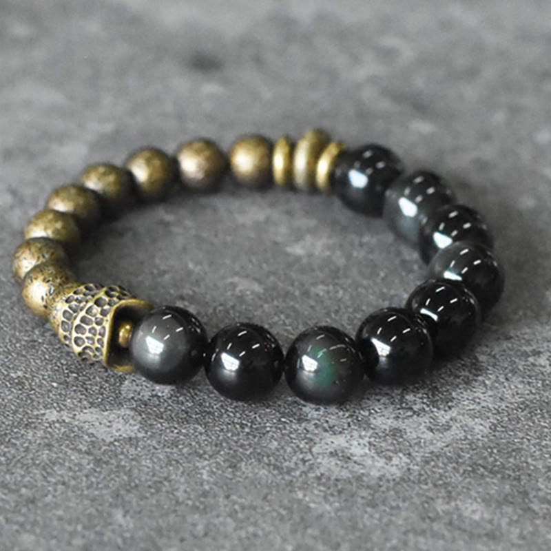 Rainbow Obsidian Copper Bead Bracelet for Positive Transformation
