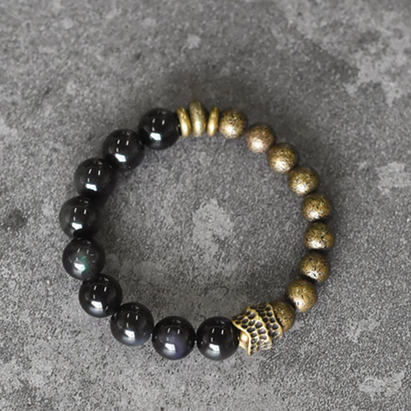 Rainbow Obsidian Copper Bead Bracelet for Positive Transformation
