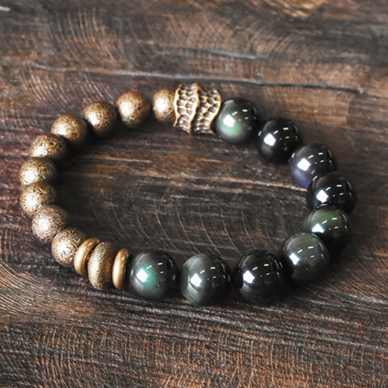 Rainbow Obsidian Copper Bead Bracelet for Positive Transformation