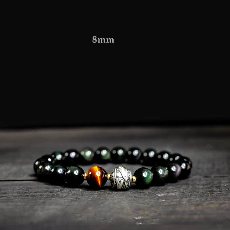 Rainbow Obsidian And Gold Sheen Obsidian Protection Bracelet 8mm