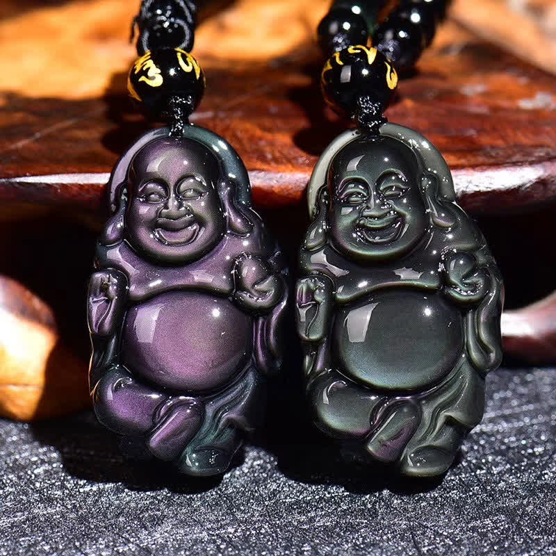 Rainbow Obsidian Laughing Buddha Inner Peace Pendant