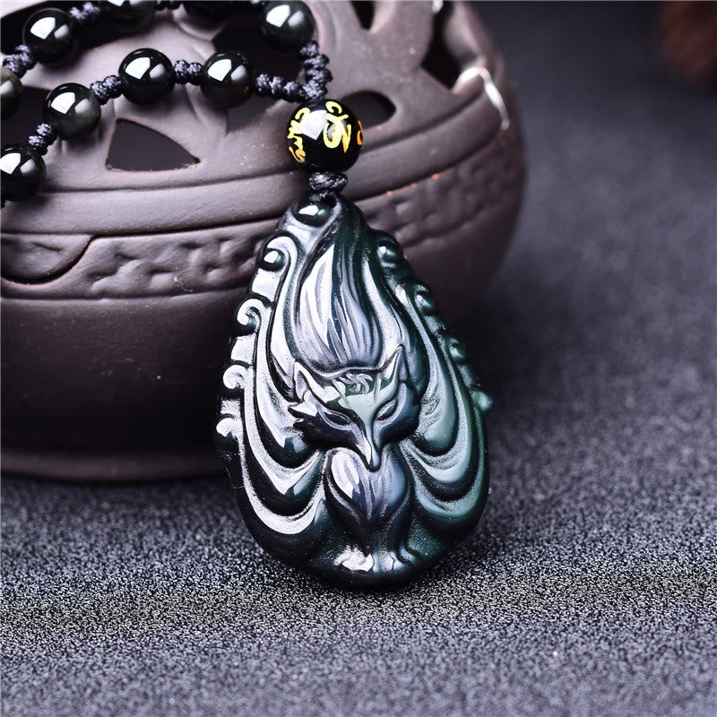 Rainbow Obsidian Necklace | Nine-Tailed Fox Inner Peace Pendant