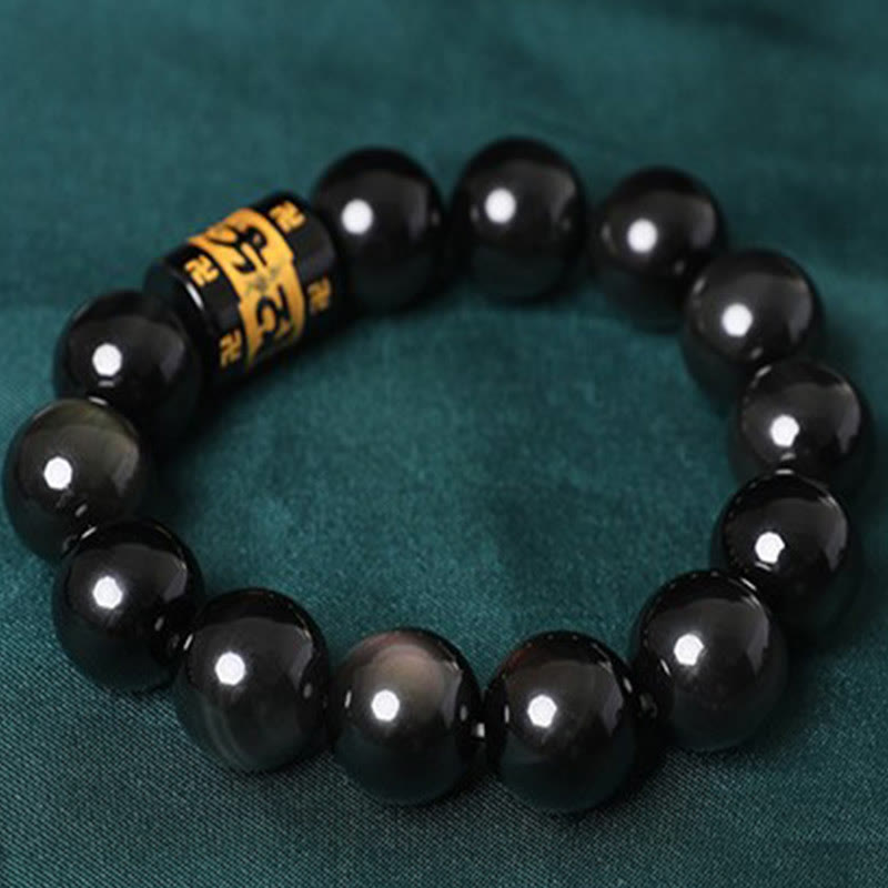 Rainbow Obsidian Om Mani Padme Hum Swastika Bracelet 14mm