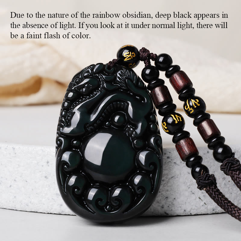 Rainbow Obsidian PiXiu Necklace 43mm Unisex Protection