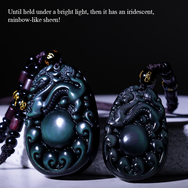 Rainbow Obsidian PiXiu Necklace 43mm Unisex Protection