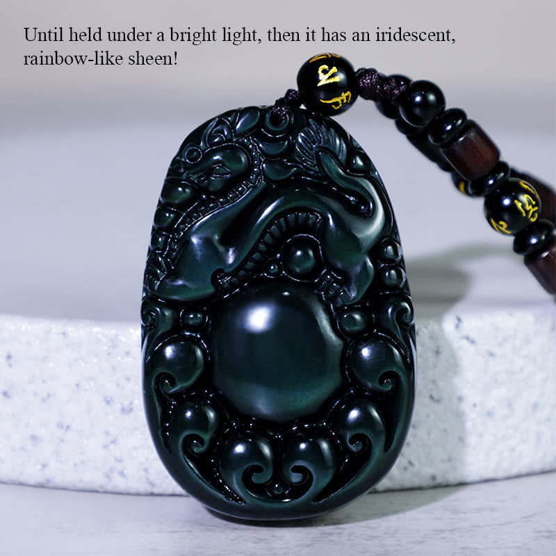 Rainbow Obsidian PiXiu Necklace 43mm Unisex Protection