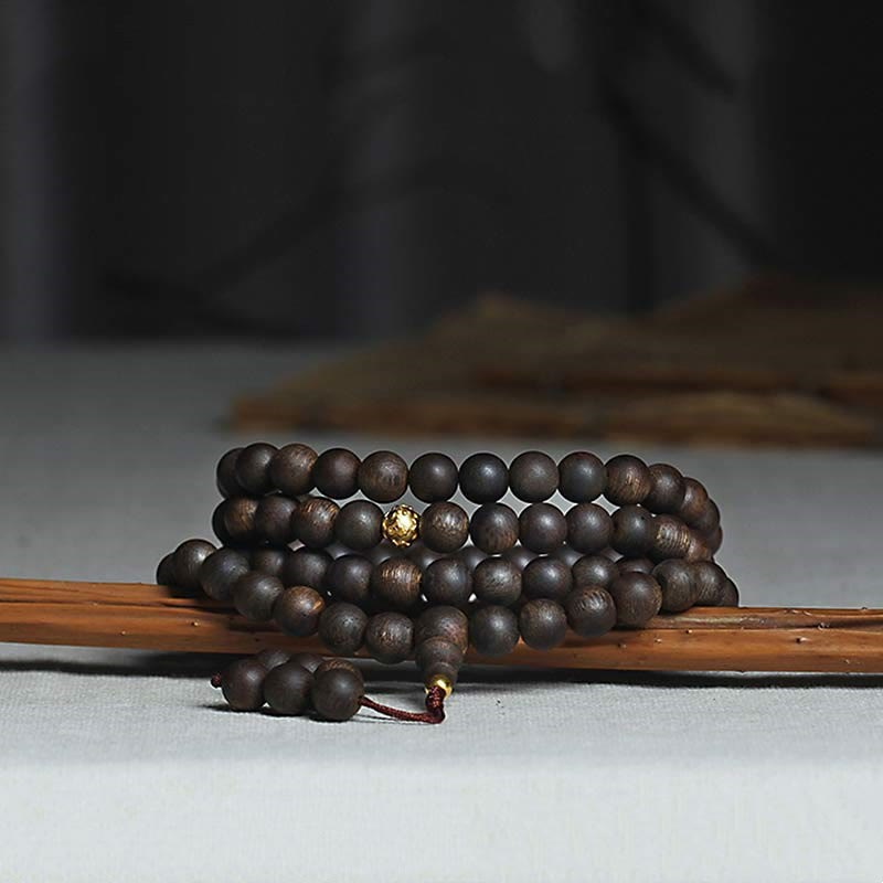 Rare Brunei Agarwood Bracelet with Pure Gold Beads
