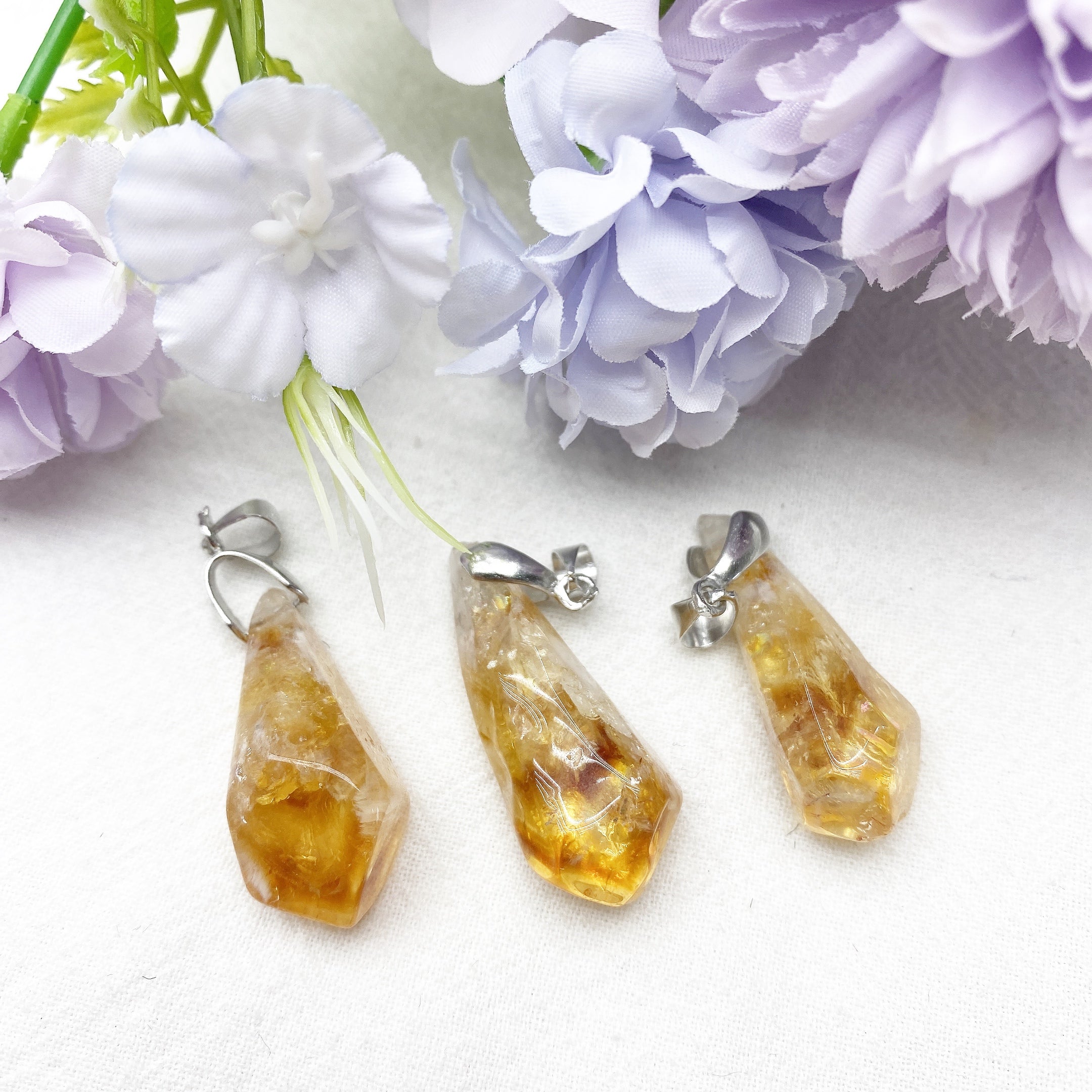 Raw Amethyst & Citrine Stone Pendant 1.2in Healing Crystal