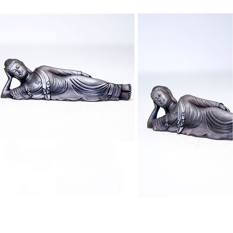 Reclining Buddha Statue Iron Powder Rust Cast 17.5cm Sculpture