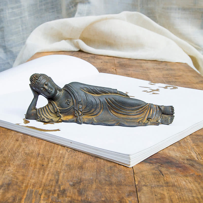 Reclining Buddha Statue Iron Powder Rust Cast 17.5cm Sculpture