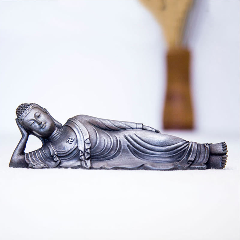 Reclining Buddha Statue Iron Powder Rust Cast 17.5cm Sculpture