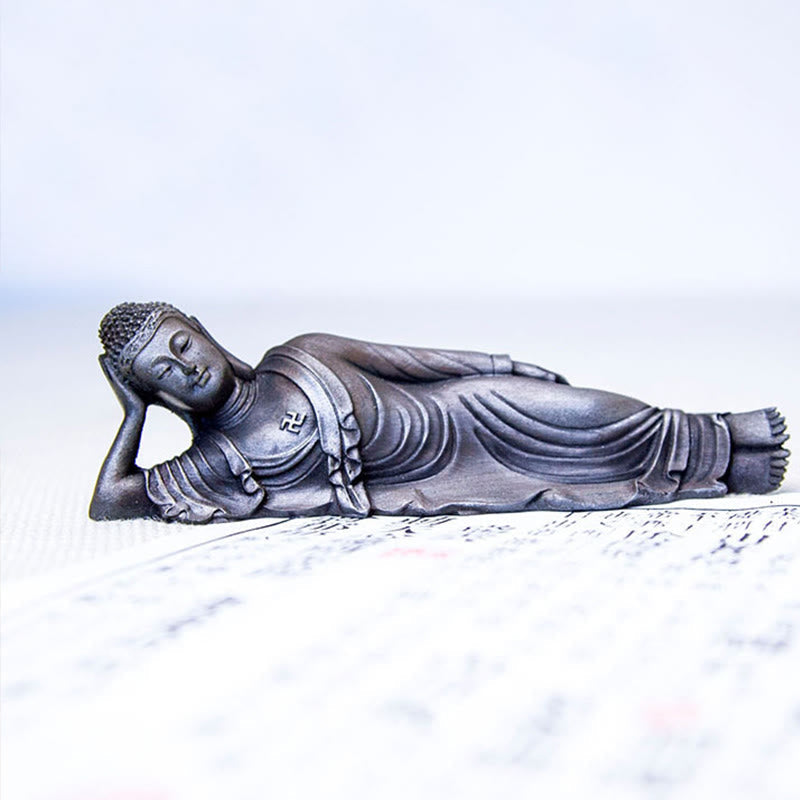 Reclining Buddha Statue Iron Powder Rust Cast 17.5cm Sculpture