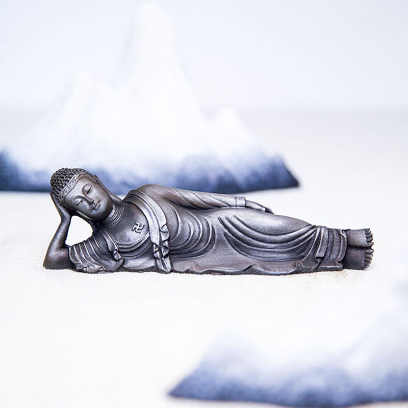 Reclining Buddha Statue Iron Powder Rust Cast 17.5cm Sculpture