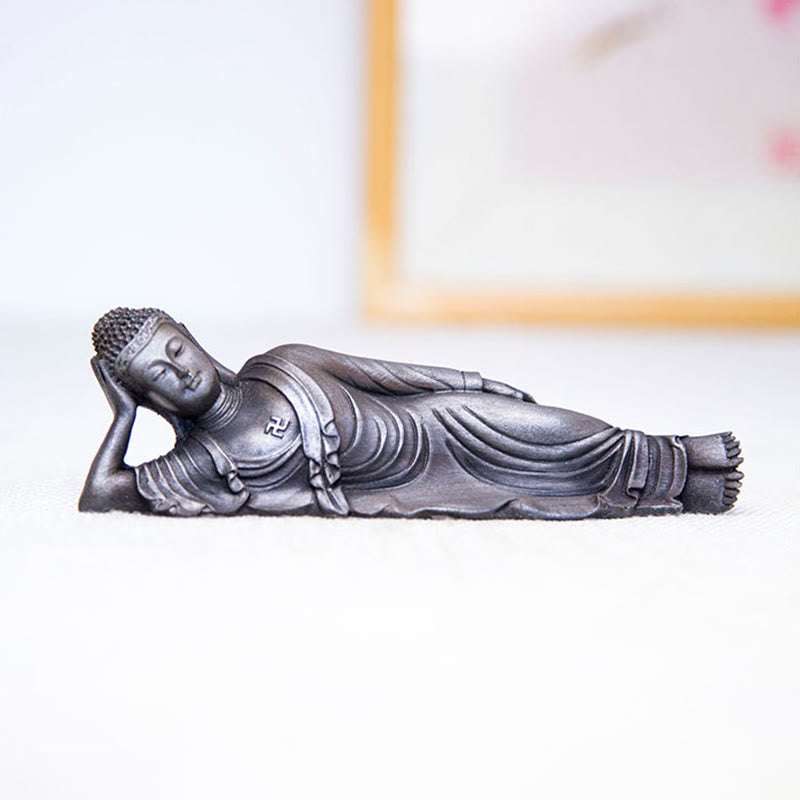 Reclining Buddha Statue Iron Powder Rust Cast 17.5cm Sculpture