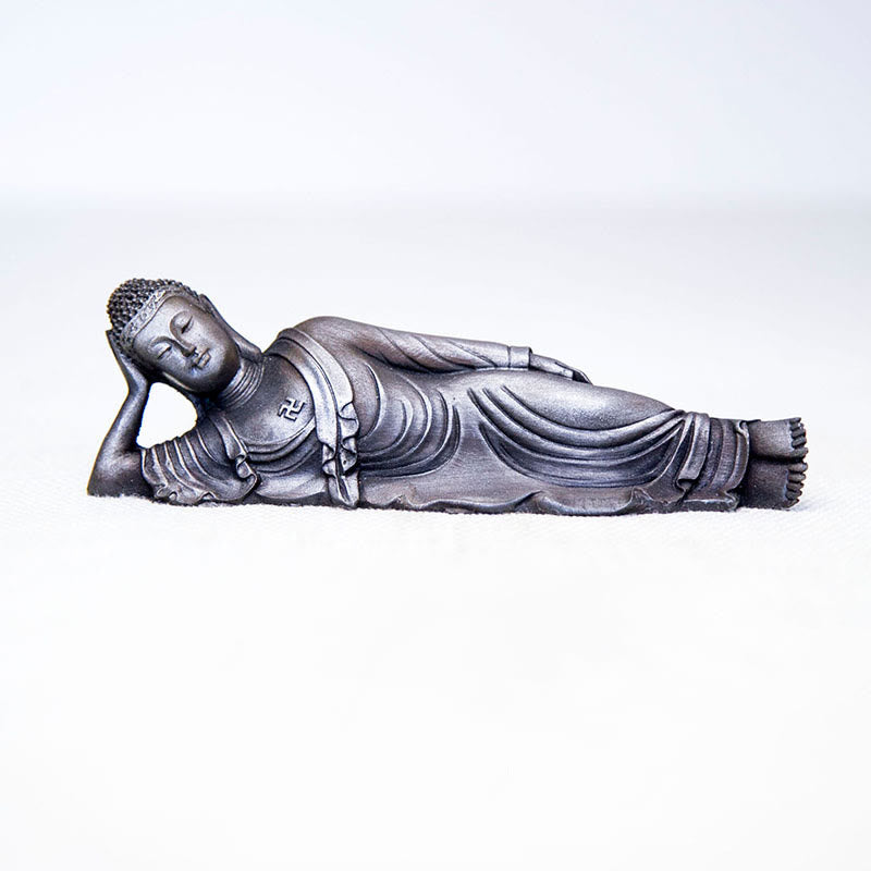 Reclining Buddha Statue Iron Powder Rust Cast 17.5cm Sculpture