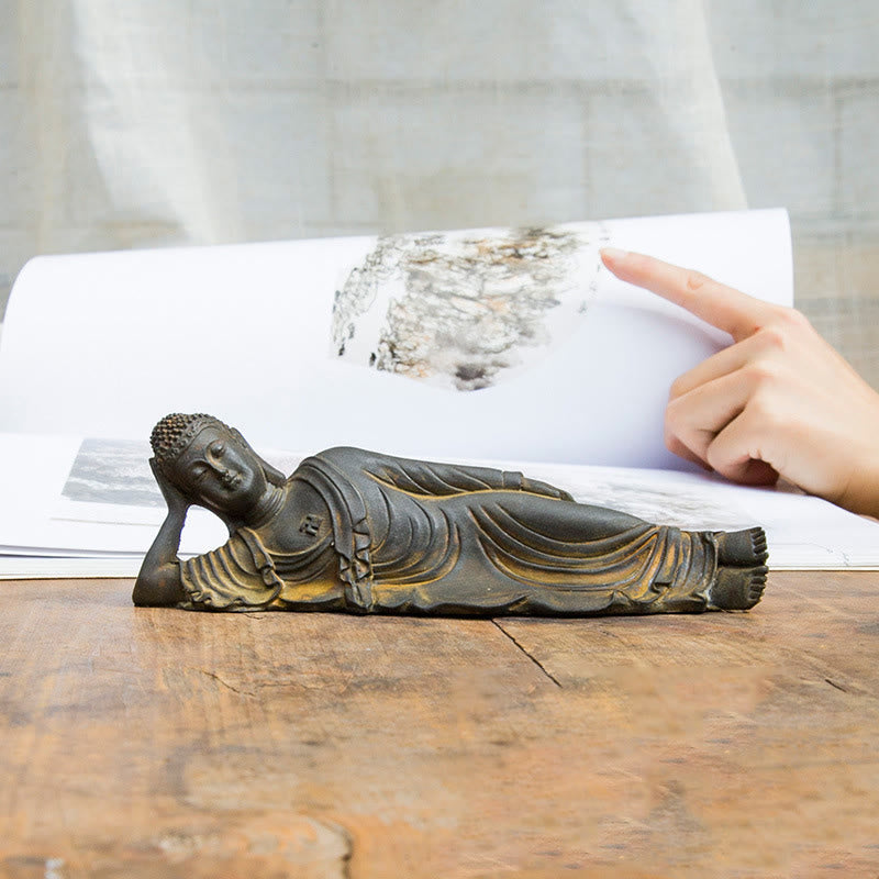 Reclining Buddha Statue Iron Powder Rust Cast 17.5cm Sculpture