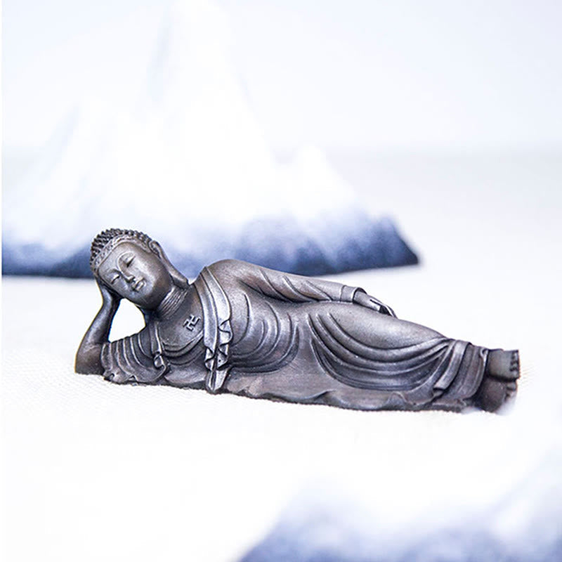 Reclining Buddha Statue Iron Powder Rust Cast 17.5cm Sculpture