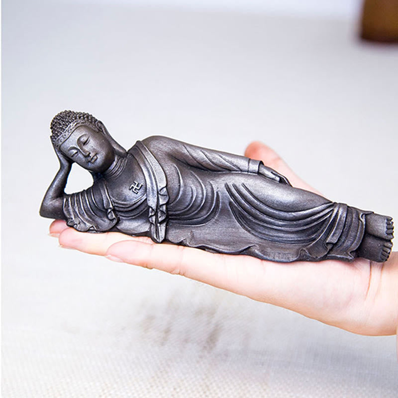 Reclining Buddha Statue Iron Powder Rust Cast 17.5cm Sculpture