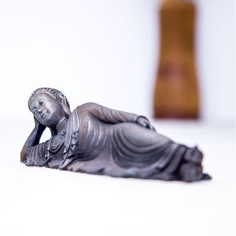 Reclining Buddha Statue Iron Powder Rust Cast 17.5cm Sculpture