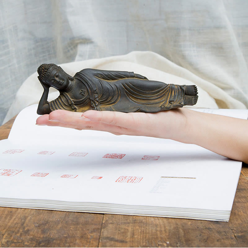 Reclining Buddha Statue Iron Powder Rust Cast 17.5cm Sculpture