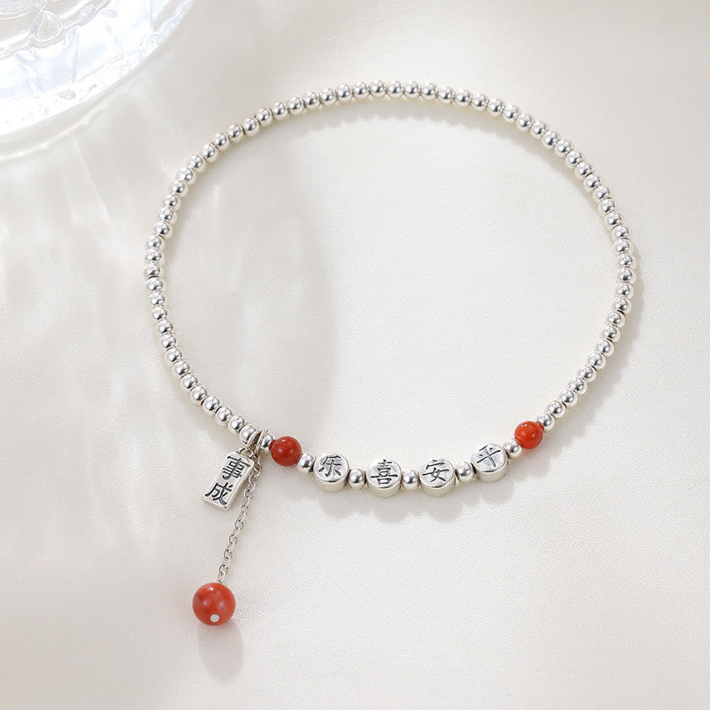 Red Agate 6mm & Silver Peace Anklet