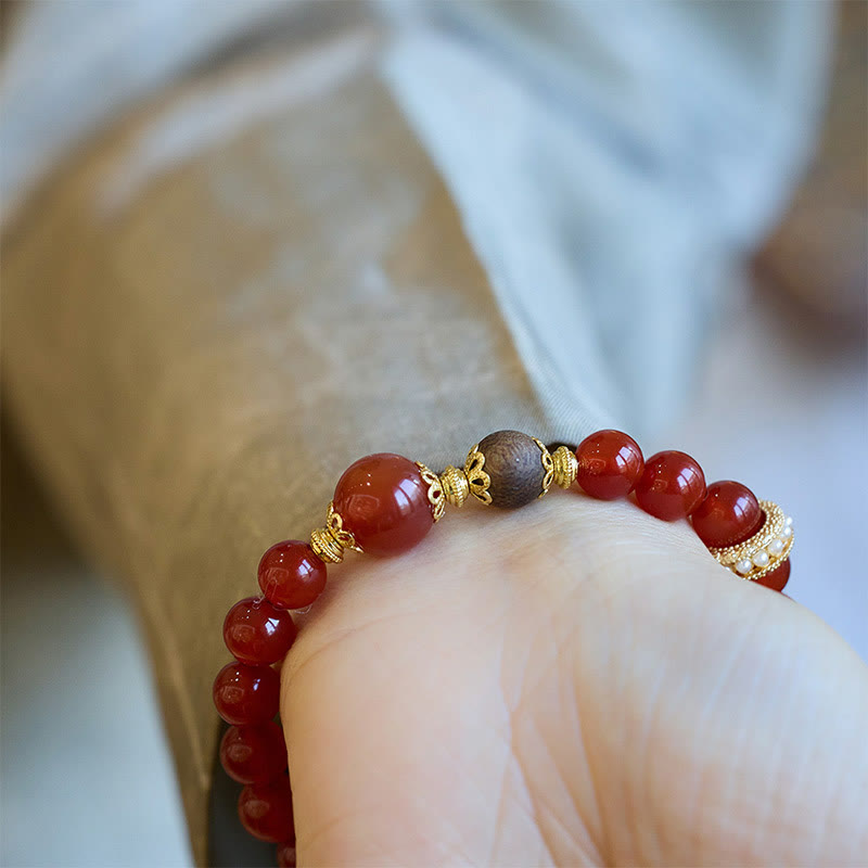 Red Agate Agarwood Confidence Bracelet 8mm-12mm Beads