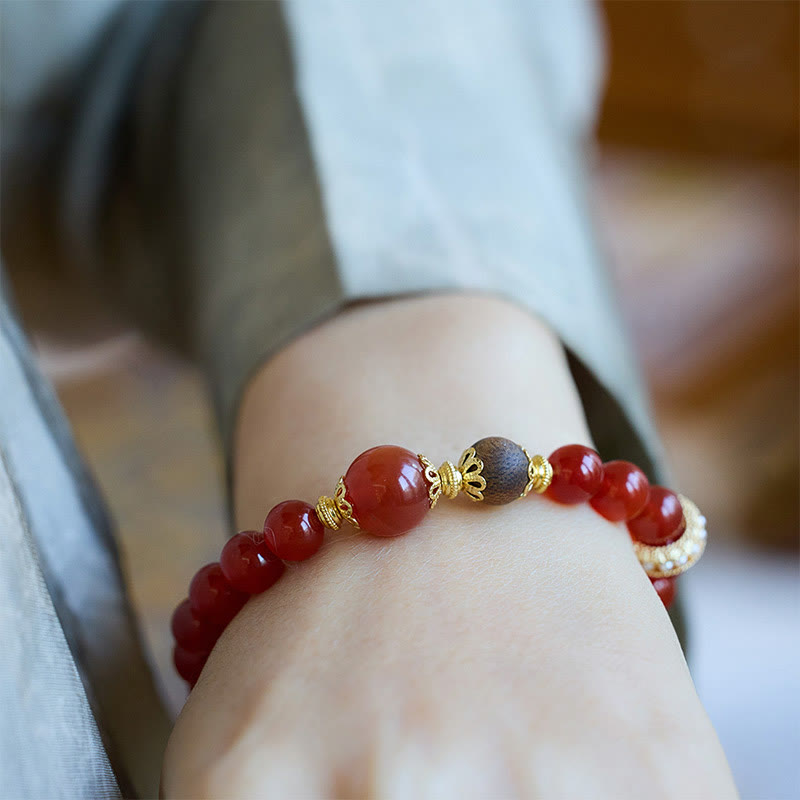 Red Agate Agarwood Confidence Bracelet 8mm-12mm Beads