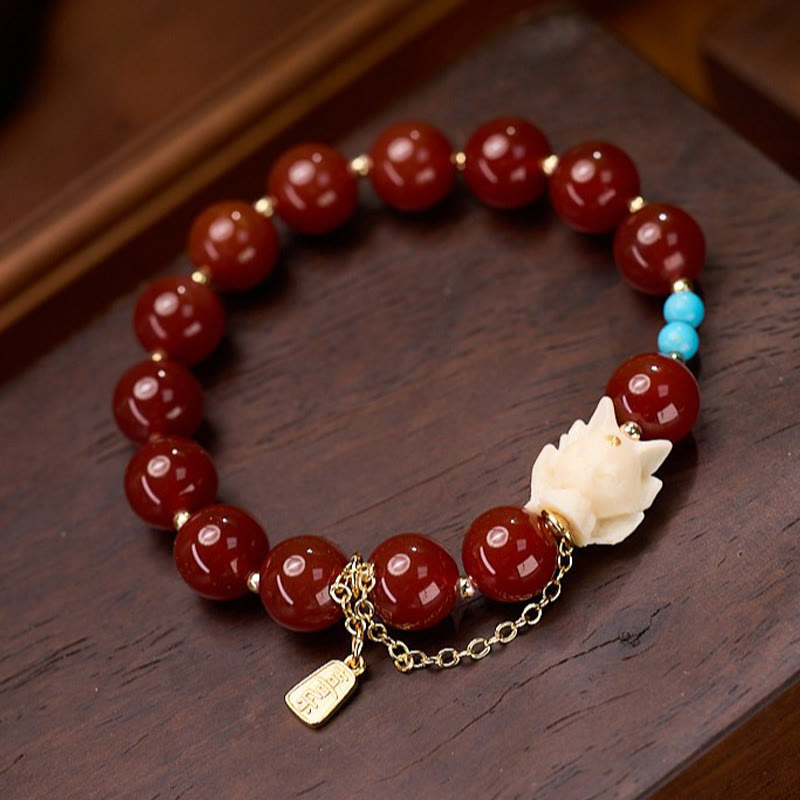 Red Agate Bracelet for Women | 1cm Beads, Elastic Band