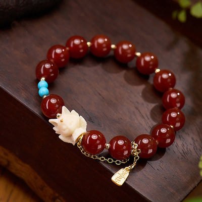 Red Agate Bracelet for Women | 1cm Beads, Elastic Band