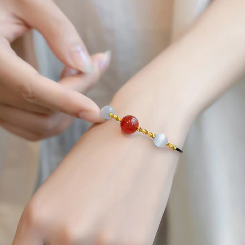 Red Agate Cat Eye Calm Braided Bracelet or Necklace