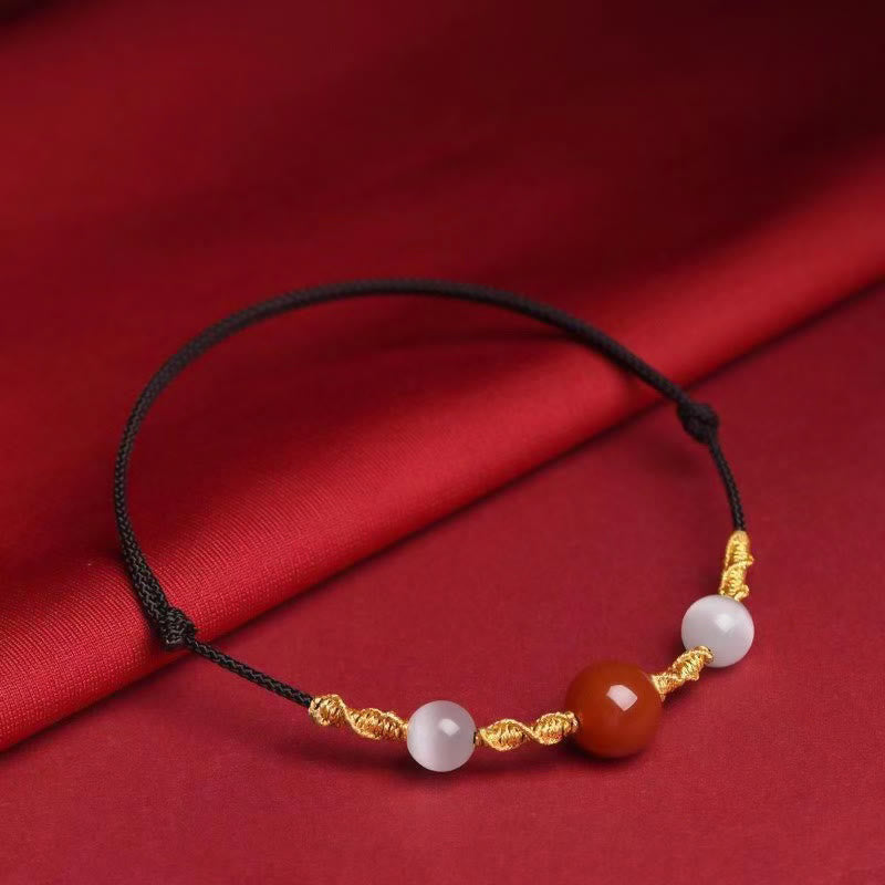 Red Agate Cat Eye Calm Braided Bracelet or Necklace