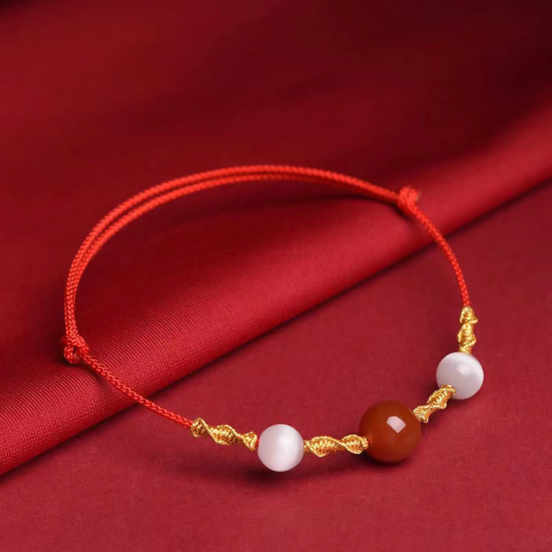 Red Agate Cat Eye Calm Braided Bracelet or Necklace