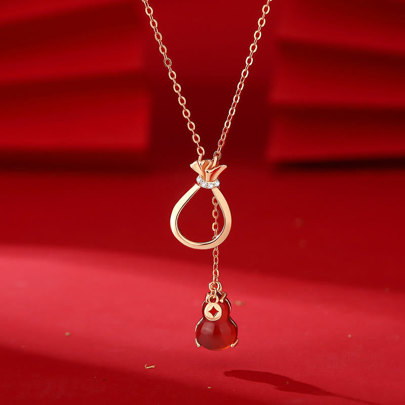 Red Agate Chalcedony Gourd Necklace | Confidence & Luck