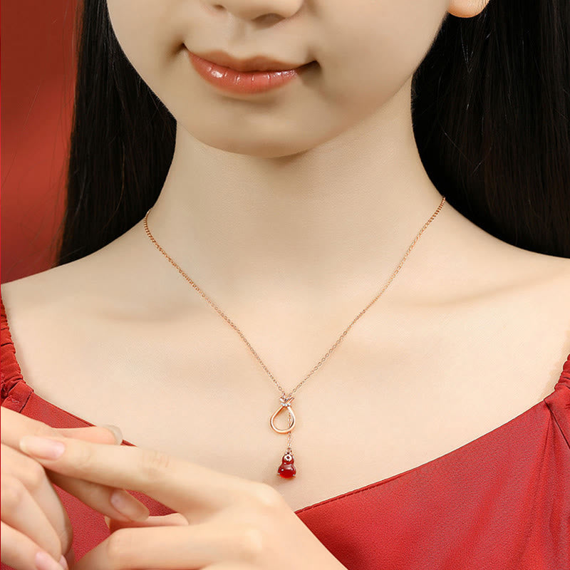 Red Agate Chalcedony Gourd Necklace | Confidence & Luck