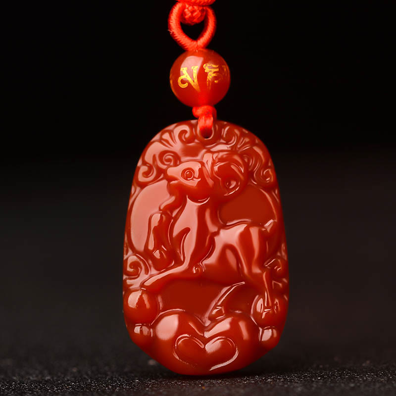 Red Agate Chinese Zodiac Necklace for Luck & Vitality