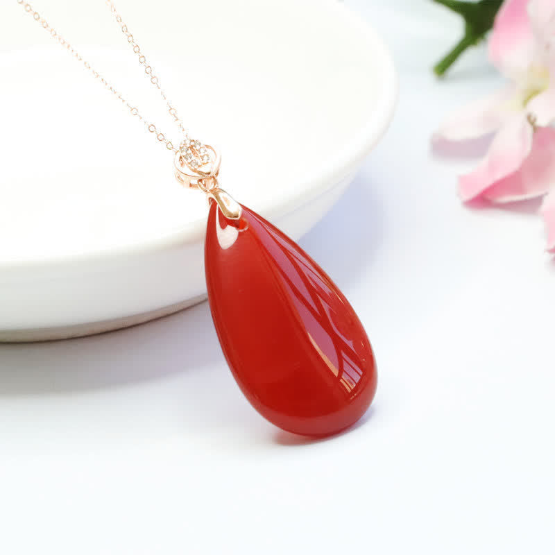 Red Agate Confidence Necklace | Sterling Silver Waterdrop Pendant